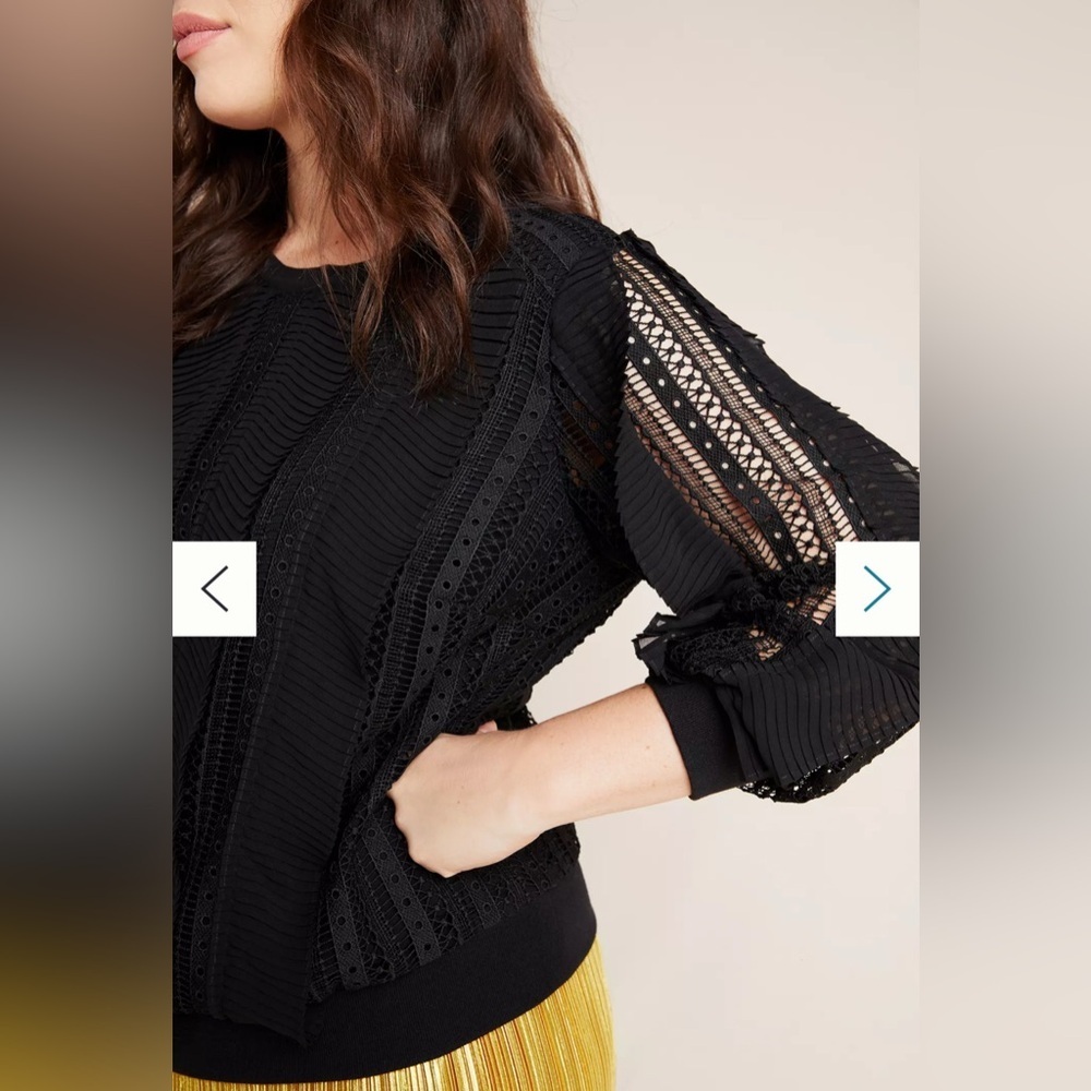 Anthropologie Daniel Rainn Black Lace Pleated Ruffle Blouse Size L